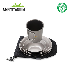 에이엠지티타늄 샌딩 접시세트(4ps/케이스포함) 싱글컵(450ml) SET 캠핑 백패킹 AMG TITANIUM